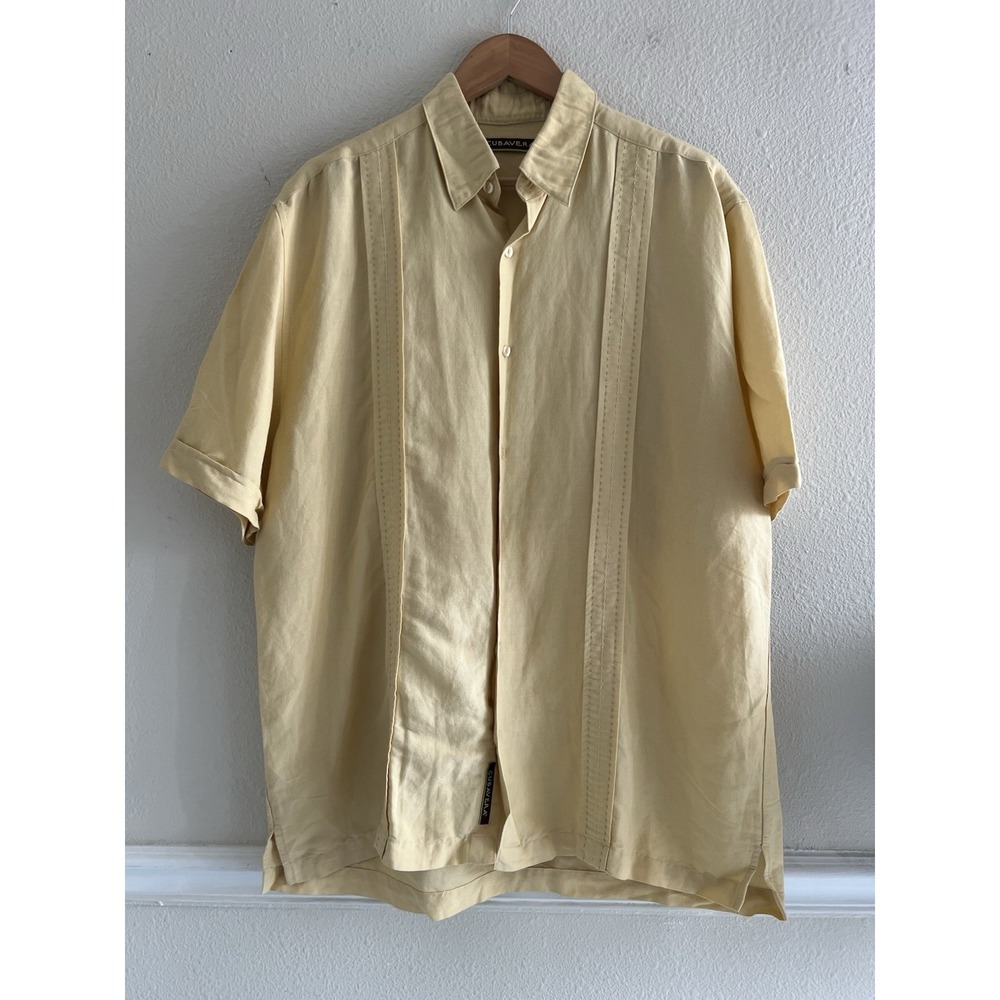 Cubavera Men's Large Canary Yellow Short Sleeve Embroidered Resort Minimalist